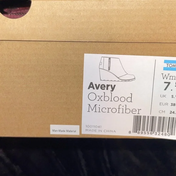 Tom’s ankle wedge boot size 7 1/2 Avery Oxford, blood microfiber - Picture 2 of 5